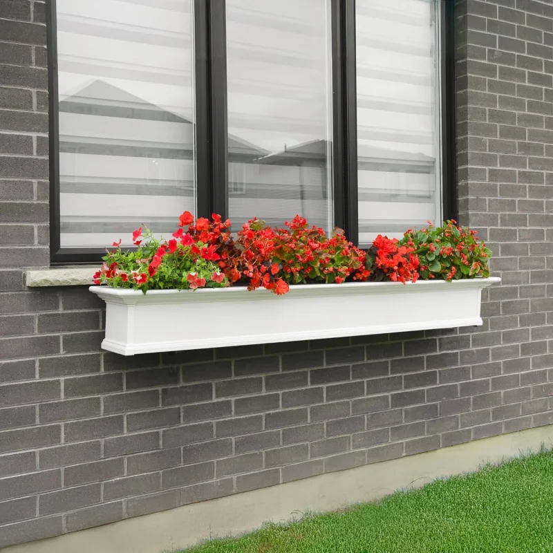 

7ft White Window Box Planter, 84 L x 12 x 10 H, Equipped with 1.6 Gallon Built-in Reservoir, Self-watering Design