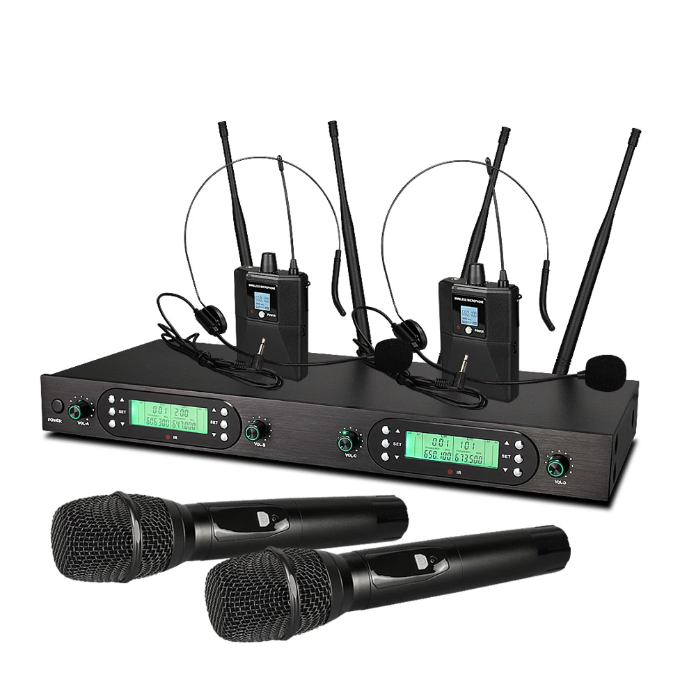 2024 frequency selestable long range lapel microphone wireless 4 channel microphone handheld