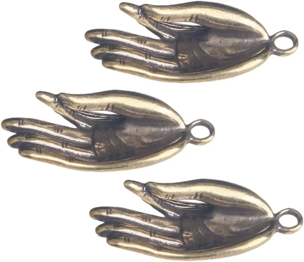 

Buddha Mudra Hand Charms Pendant: 3Pcs Retro Brass Lucky Feng Shui Charms Beads for Crafts Bracelet Necklace Jewelry Keychain