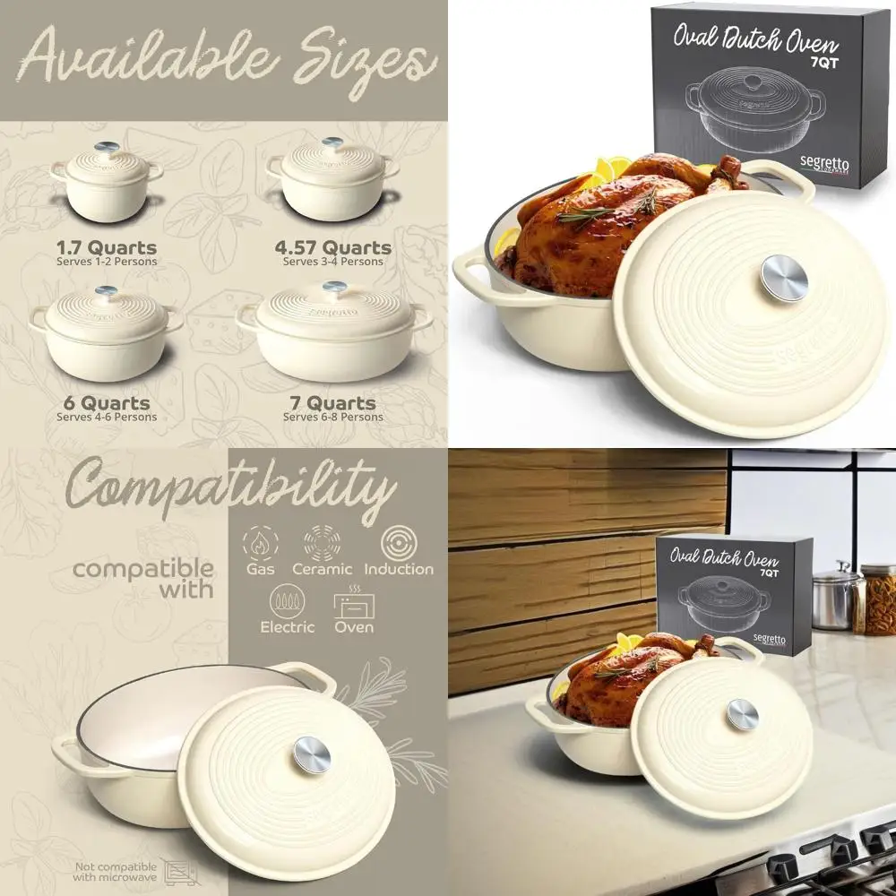 

Oval Enamel Cast Iron Dutch Oven, 7-Quart White