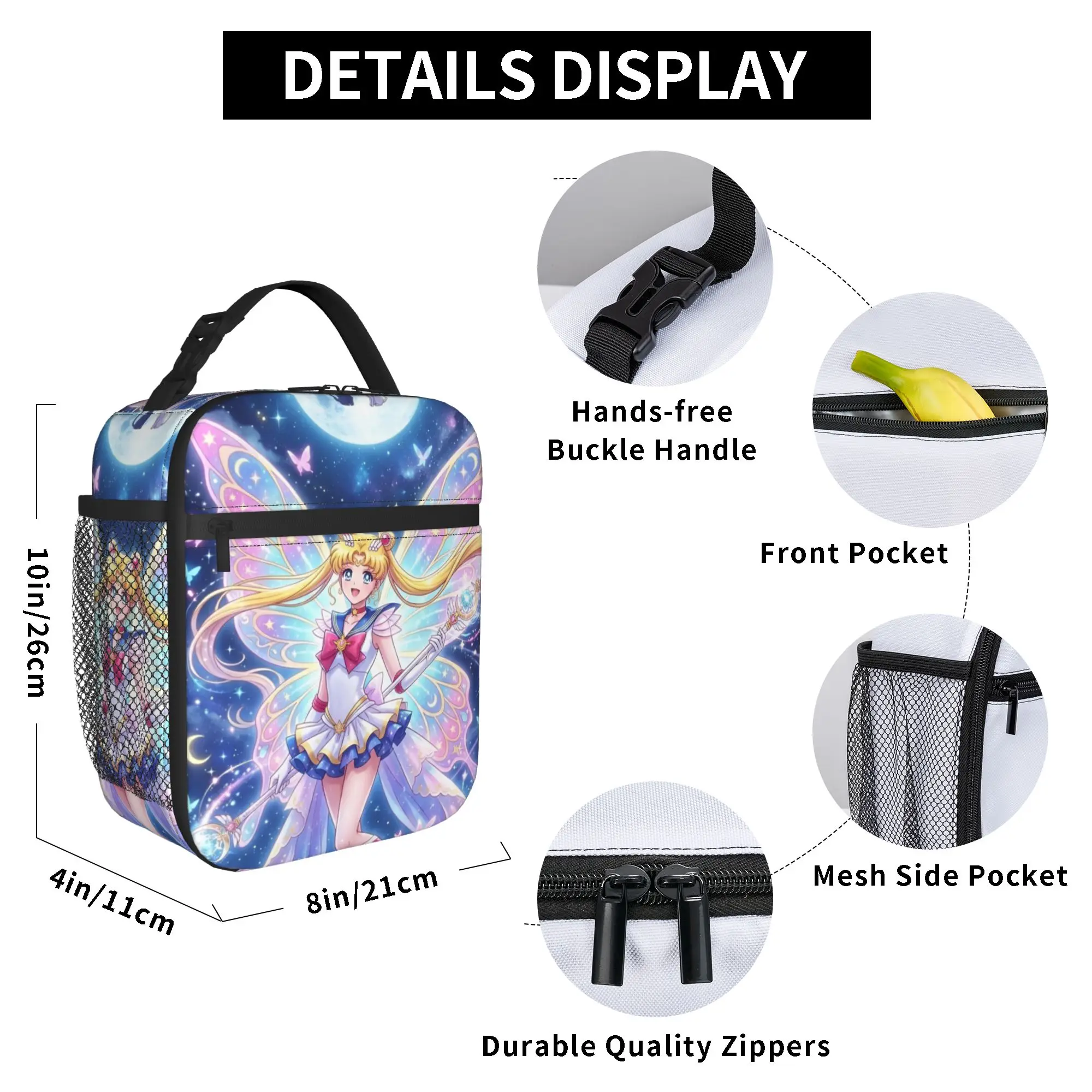 Custom S-Sailors Moons Portable Lunch Box Leakproof Anime Cartoon Thermal Cooler Food Insulated Lunch Bag School Student - view 4