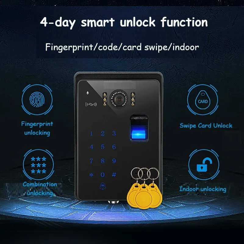 103DVR+813C Video Intercom Doorbell 10 Inch Household Wired HD Fingerprint Password Swipe Card Photo Video Access Control System