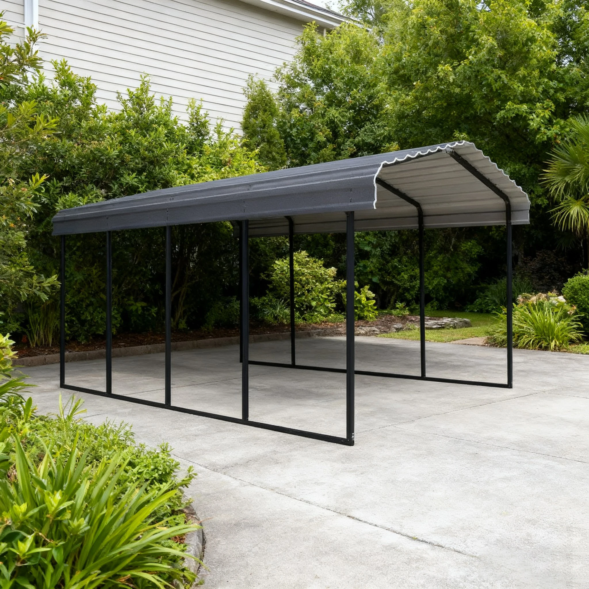 

Custom Aluminum Portable Waterproof Durable Doorless Carport 11x19 FT Half Pack Quick Assembly For Vehicles Boats & Equipment RV