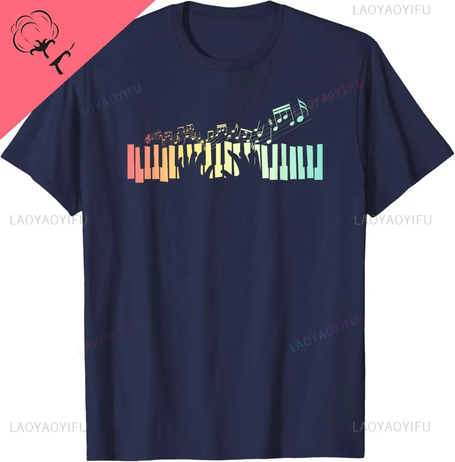 Pianist Gift Idea Keyboards Music Notes Piano T-Shirt Cotton Unisex Summer Streetwear Tops Print on Demand Camiseta Hombre