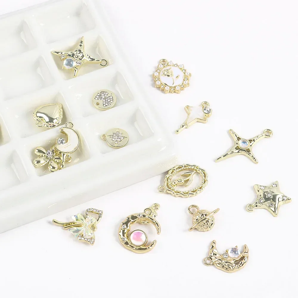 2 teile/satz Charms Herz Kreuz Mond Stern Form Y2k Kristall Silber Farbe Anhänger DIY Machen Erkenntnisse Schmuck