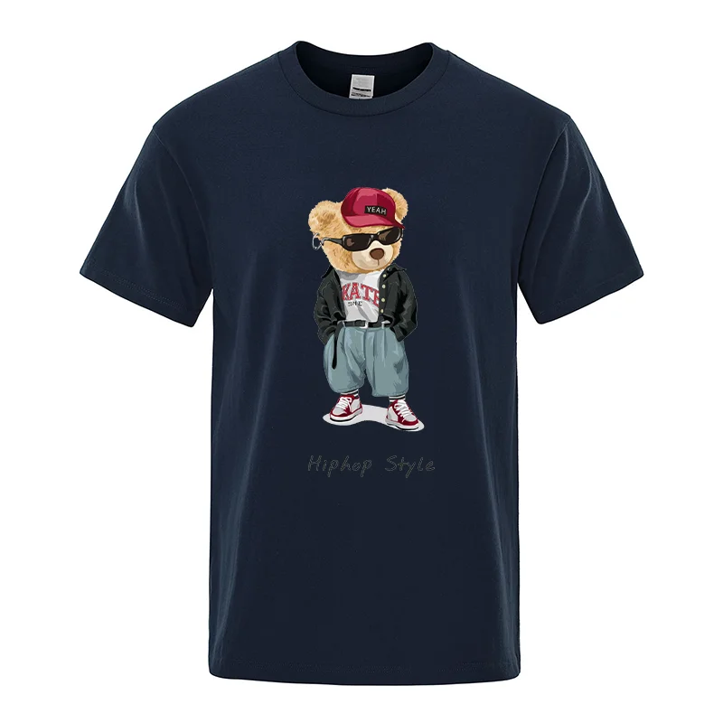 Hip Hop Style Teddy Bear Print Casual Summer Top Round Neck Short Sleeve Men\'s Graphic T-shirt Fashion Street Wear