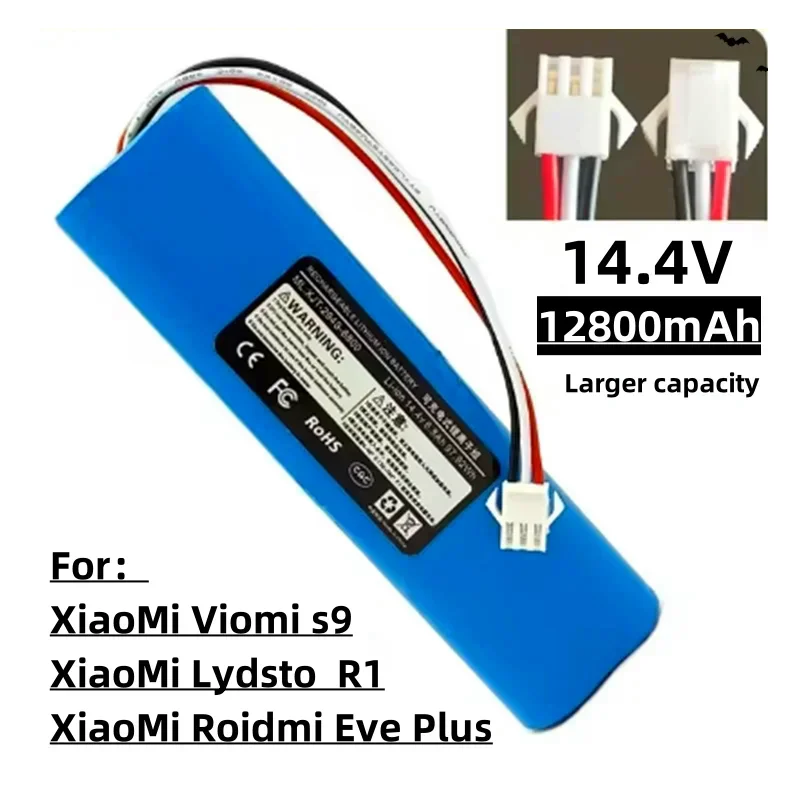 12800mAh 4S2P 14.4V Rechargeable Li-ion Battery for XiaoMi Lydsto R1 Viomi S9 Roidmi Eve Plus Robot Vacuum Cleaner Battery Pack