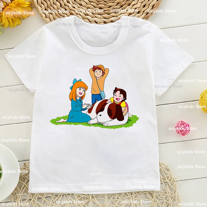 t-shirt for boys/girls Tshirt Funny Heidi And Family Cartoon Print Girls T-Shirt Cute Girls Clothes Summer Baby Tshirt white top