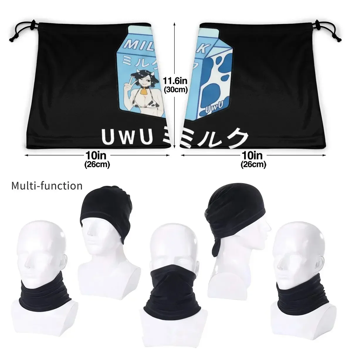 Uwu Milk Anime Hentai vaca chica Moo leche cartón microfibra cuello polaina Bandana bufanda más cálida ciclismo alta calidad