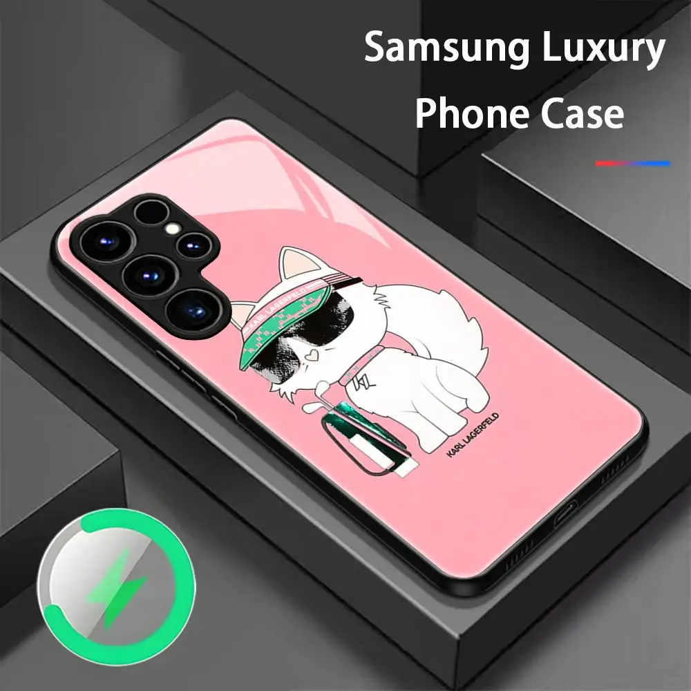 Fashion Cat Phone Case K-KarlS-pattern For Samsung S26 S25 S24 S23 S22 S21 S20 Plus Ultra Glass Magnetic Case - view 2