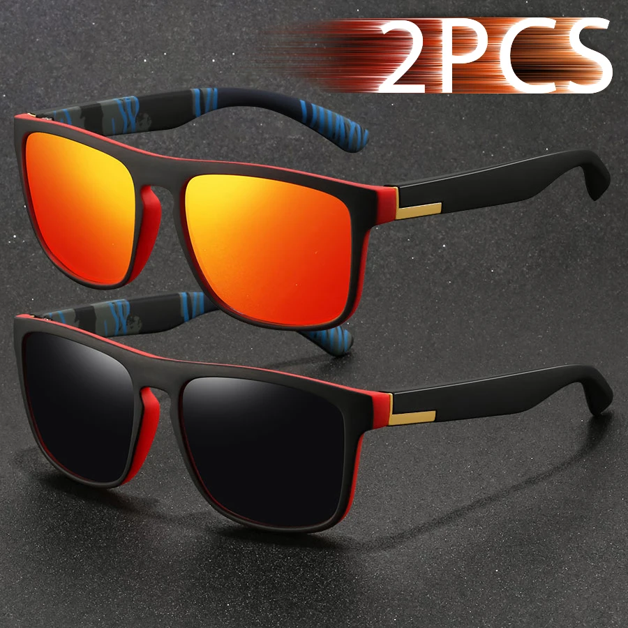 2PCS Fashion Classic Square UV400 Sunglasses Men Women Driving Colorful Trendy Lightweight Outdoor Goggles