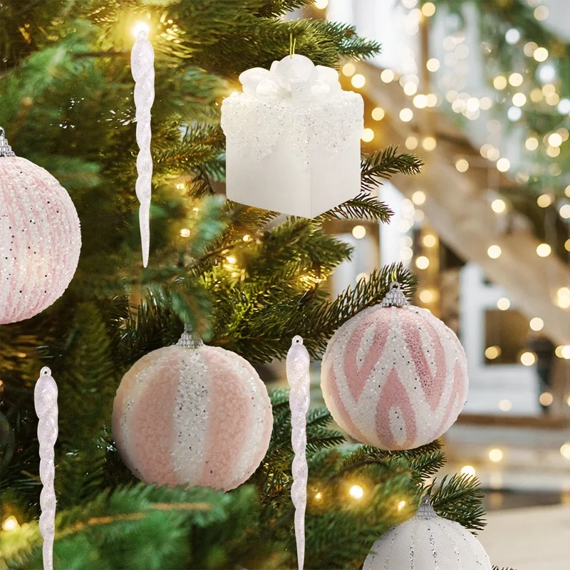 Pink Christmas Ornaments Set Xmas Hanging Balls As Shown Plastic For Christmas Tree,Christmas Tree Topper-Star