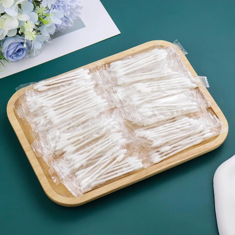 Confezione da 100 tamponi di cotone batuffoli di cotone confezionati singolarmente bastoncini di carta a doppia punta confezionati singolarmente per il trucco dell'orecchio 4 pezzi per
