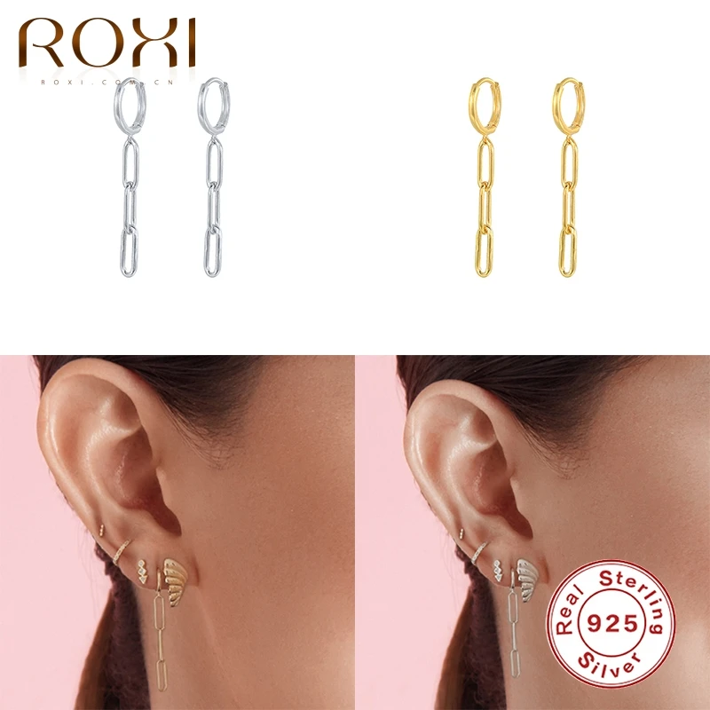 ROXI Paper Clip Chain Tassel Chain Hoop Earrings For Women Pendientes Plata 925 Circle Earrings Huggie Hip Hop New Fine Jewelry