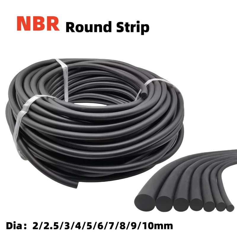 2/5/10M Dia 1.5 2 2.5 3 4 5 6 7 8 9 10mm Solid Black NBR Sealing Strip Oil Resistance Nitrile Rubber Round Strip NBR Strip