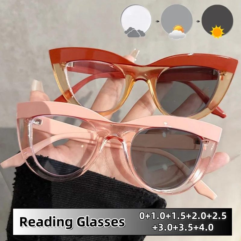 

Personalized Large Framed Cat Eye Photochromic Reading Glasses Unisex Multi-color Splicing High Quality Far Sight Eyeglasses