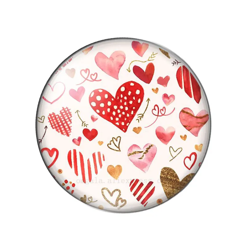 Colorful Love Heart Patterns 10pcs 12mm/14/16/18mm/20mm/25mm Round photo glass cabochon demo flat back Making findings