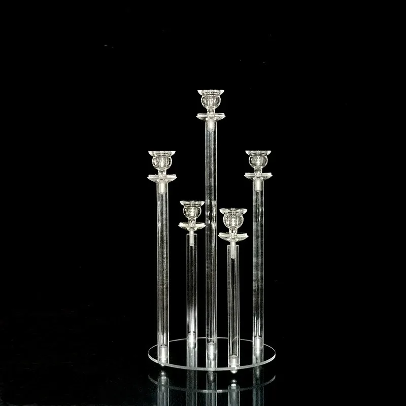 10 Pcs Acrylic Candelabra 5Heads Candle Holders Wedding Candlesticks Flower Stand Holder Candelabrum For Center Table Decor