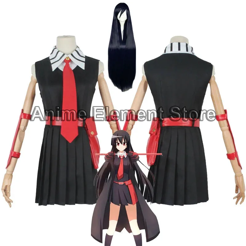 Akame ga KILL Akame Cosplay vestido negro sin mangas uniforme traje Anime Cosplay disfraces y peluca guante fiesta de Navidad