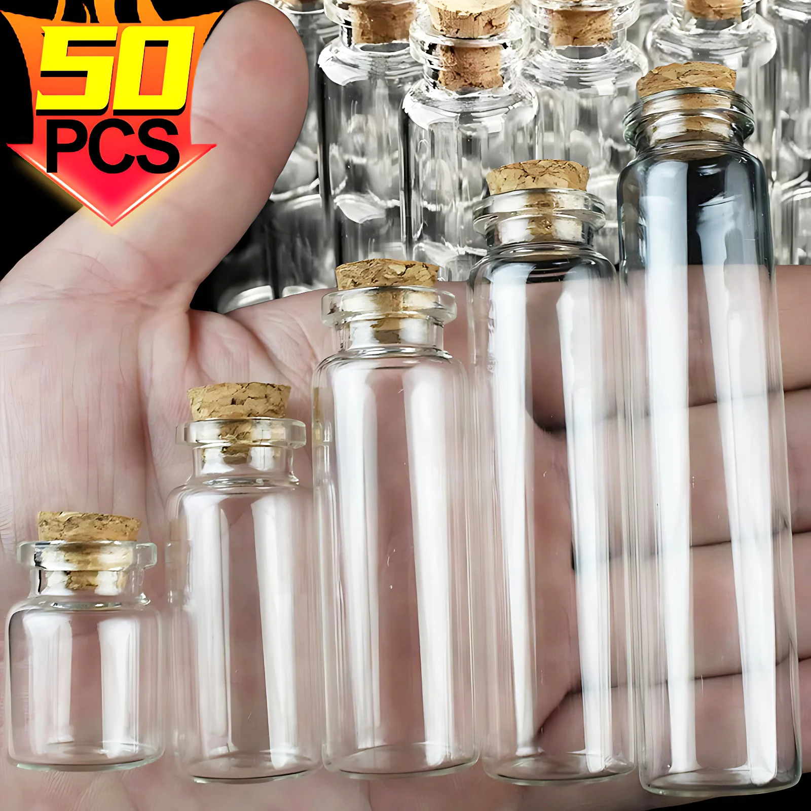 50/10PCS MIni Glass Bottles with Cork Stoppers DIY Decoration Mini Glass Vials Cork Message Glass Vial Wishing Bottles Wholesale