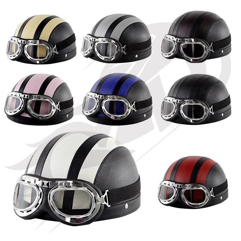 

Vintage Motorcycle Half Helmet Motorbike Leather Open Face Half Riding Casco Moto Helmet Moto Scooter Motorcycle Helmet