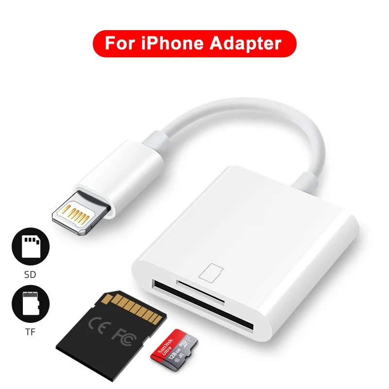 Adaptador OTG para Apple, Cartão SD, Cartão TF, 2in 1, Câmera Multifuncional, Transmissão Highspeed, Leitor, Armazenamento de Música