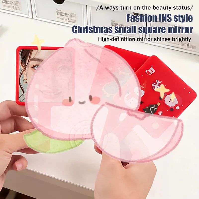 لطيف الزجاج الكرتون عيد الميلاد سانتا كلوز مرآة الأرنب الصغير يسهل حملها مرآة ماكياج الجيب المحمولة مرآة ماكياج صغيرة #1