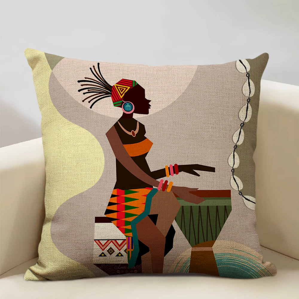 African Culture Art Cushion Cover Living Room Bedroom Decoration Sofa Hugging Pillow Cover 45x45cm Linen Pillowcase