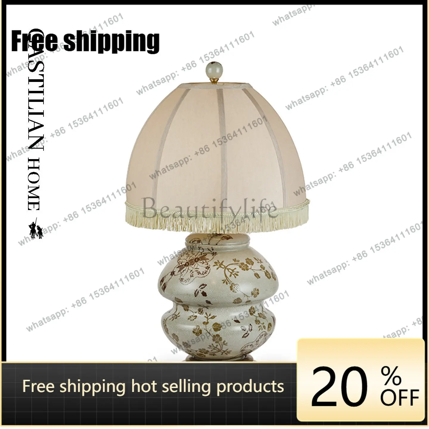 HOT French retro style ceramic table lamp living room Xuan, atmosphere decorative lamp ornament 50010
