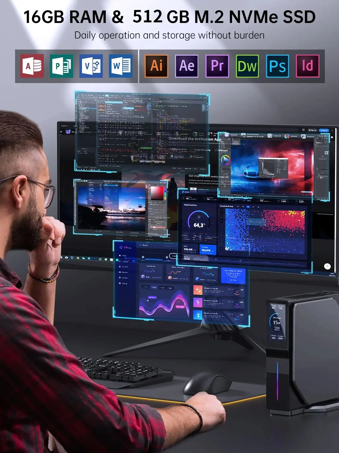 كمبيوتر مكتبي صغير S1 للألعاب Win11 Intel 12th Alder Lake N150 WiFi 6 Dual LAN يدعم M.2 SATA Dual Sreens كمبيوتر صغير 16GB 256GB