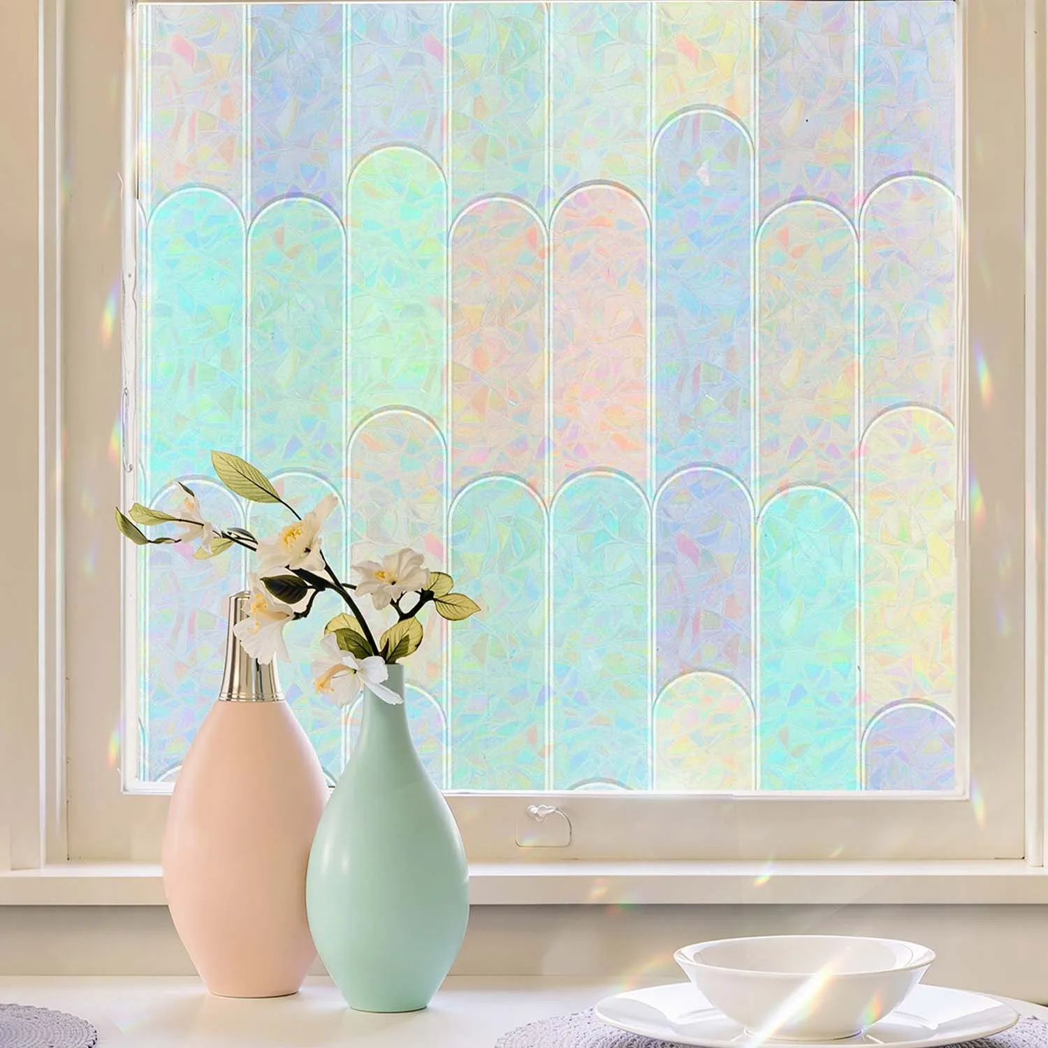3D Regenbogen-Optik Sichtschutzfolie für Fenster, UV-Block Dekor Statische Fensterfolie für Mietwohnungen und Schlafzimmer
