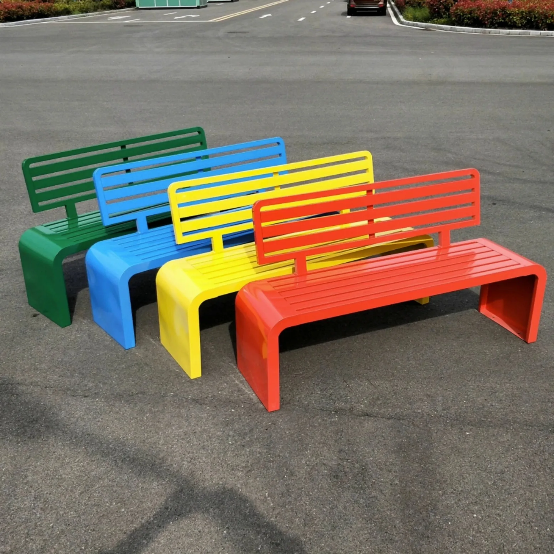 Modern Outdoor Durable Solid Wood Patio Bench Stainless Steel Long Chair Backrest Courtyard Public Square Row Stool 2-Seater