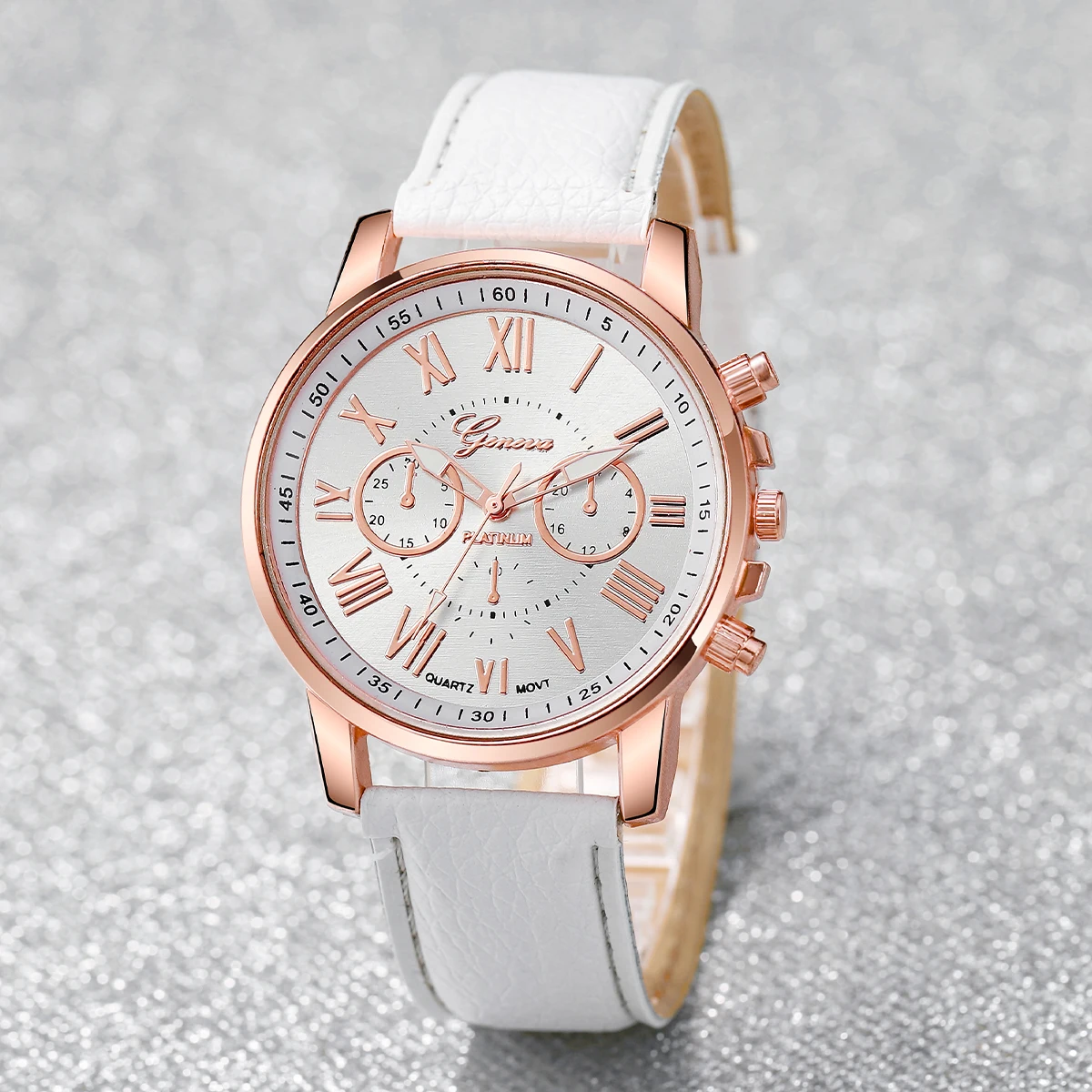 6PCS/Set Women Watches Casual Leather Band Quartz Wrist Watch Diamond Jewelry Set(Without Box)