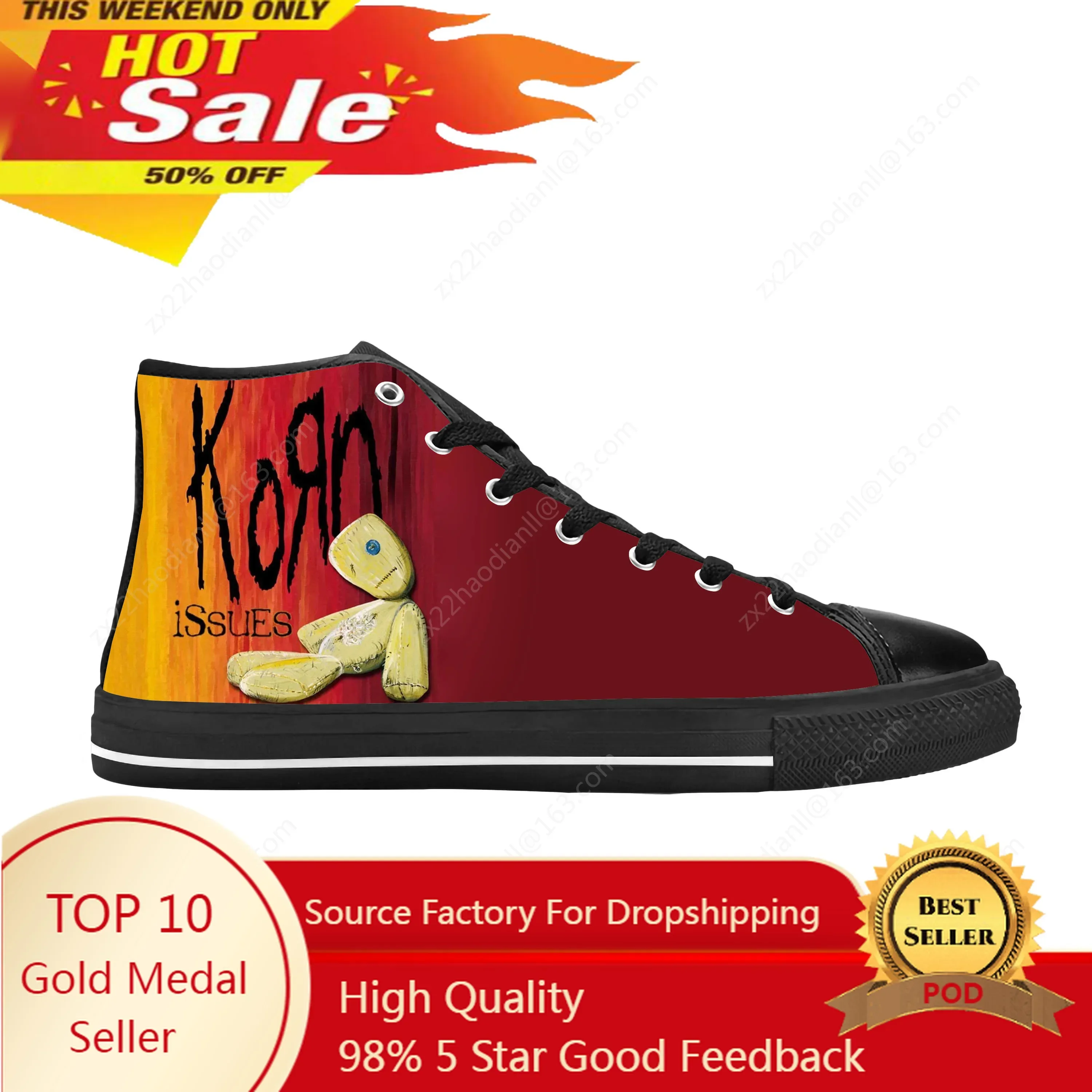 Korn Metal Rock Band Music Horror Fashion Popular Casual Cloth Shoes High Top Comfortable Breathable 3D Print Men Women Sneakers