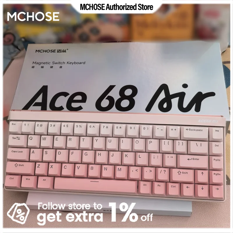 

MCHOSE ACE68 AIR Игровая клавиатура HE Tech 8000HZ Высокопроизводительная скорость опрокидывания с RGB-подсветкой Колпачки для клавиш из ПБТ Веб-драйвер DKS RT