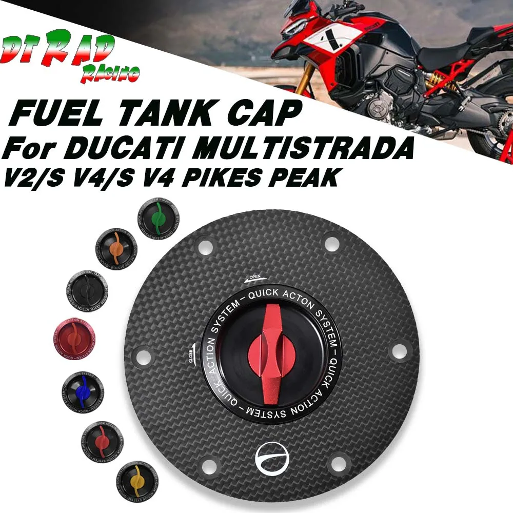 For DUCATI MULTISTRADA V2/S 2021-2023 V4 PIKES PEAK/RALLY 2022-2023 Carbon Fiber Quick Release Gasoline Tank Cover Fuel Gas Cap