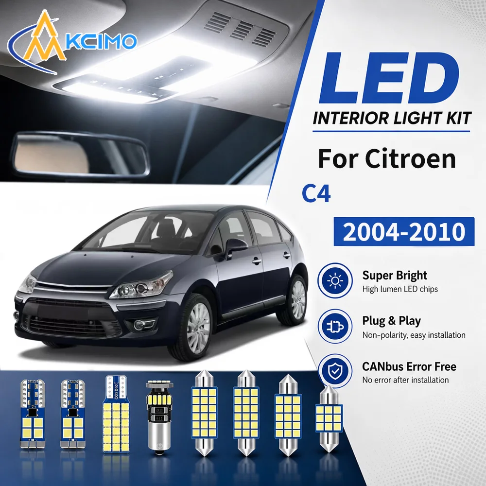 Canbus Error-Free 2 Color LED Interior Light Bulb Set For Citroen C4 2004-2010 Reading Dome Light Car Interior Modification