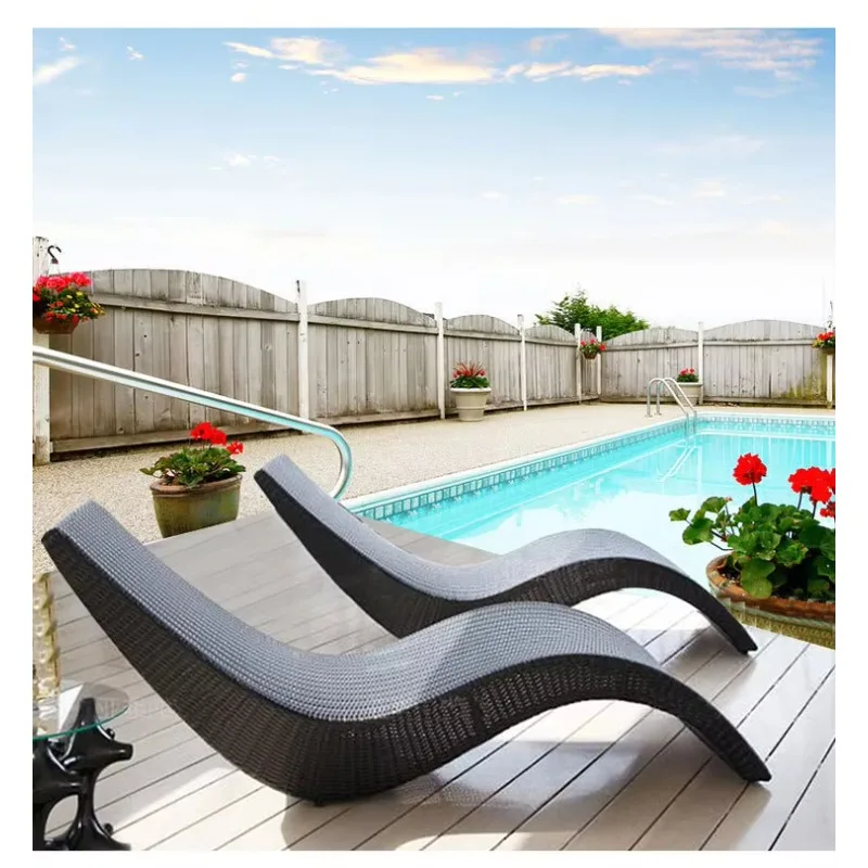 

Outdoor Furniture Reclining Rattan Chair for Balcony Villa Swimming Pool Beach-Weatherproof Folding Sun Lounger for Leisure