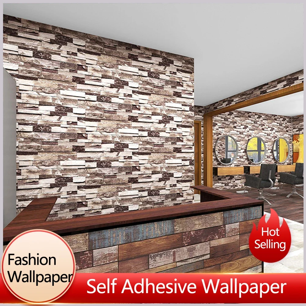 Self Adhesive Wallpaper Cafe Clothing Store Restaurant Brick Pattern Wallpaper 3D Retro Brick Culture Stone Pattern Wallpapers