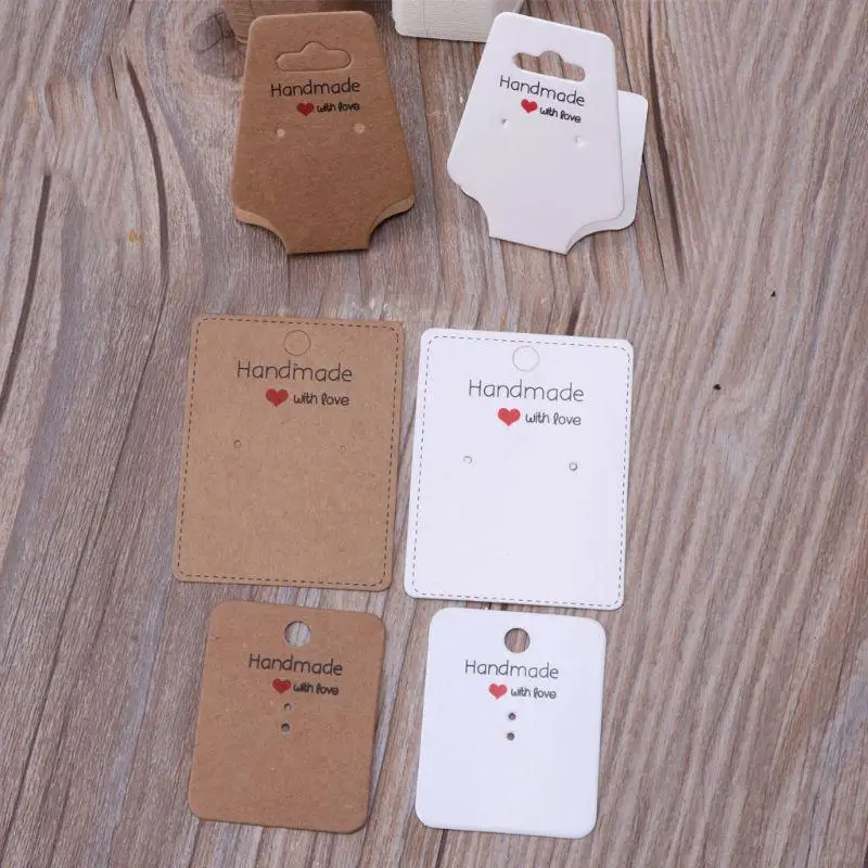 

R3MC 100 Pcs/Bag Rectangle Kraft Paper Jewelry Packing Earrings Display Tags Cards