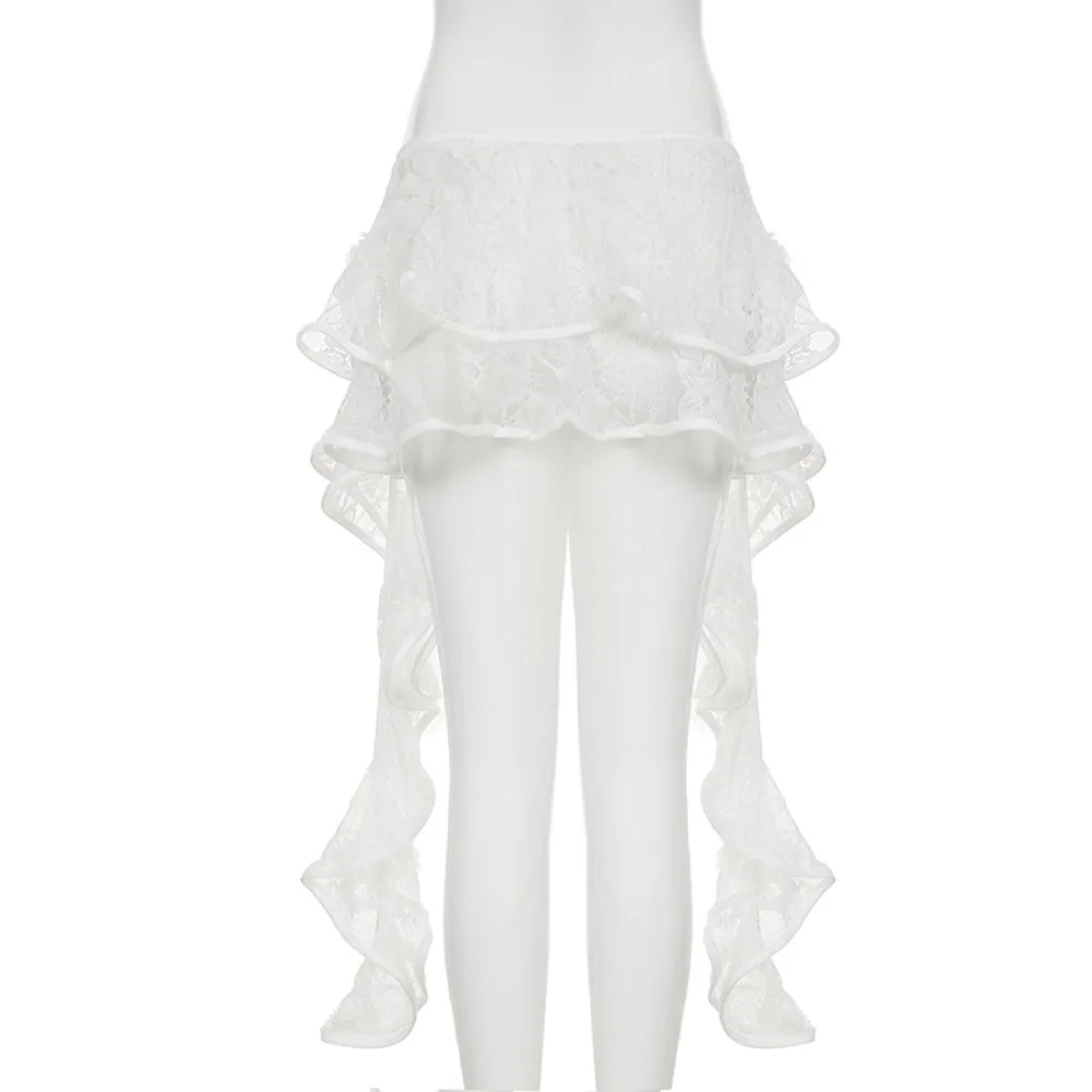 

Ribbon Tassels Layer Outfits Skirt White Lace Shirt Extender Lace Up Hip Scarf Korean Style Sweet Ruffled Edge Waistband