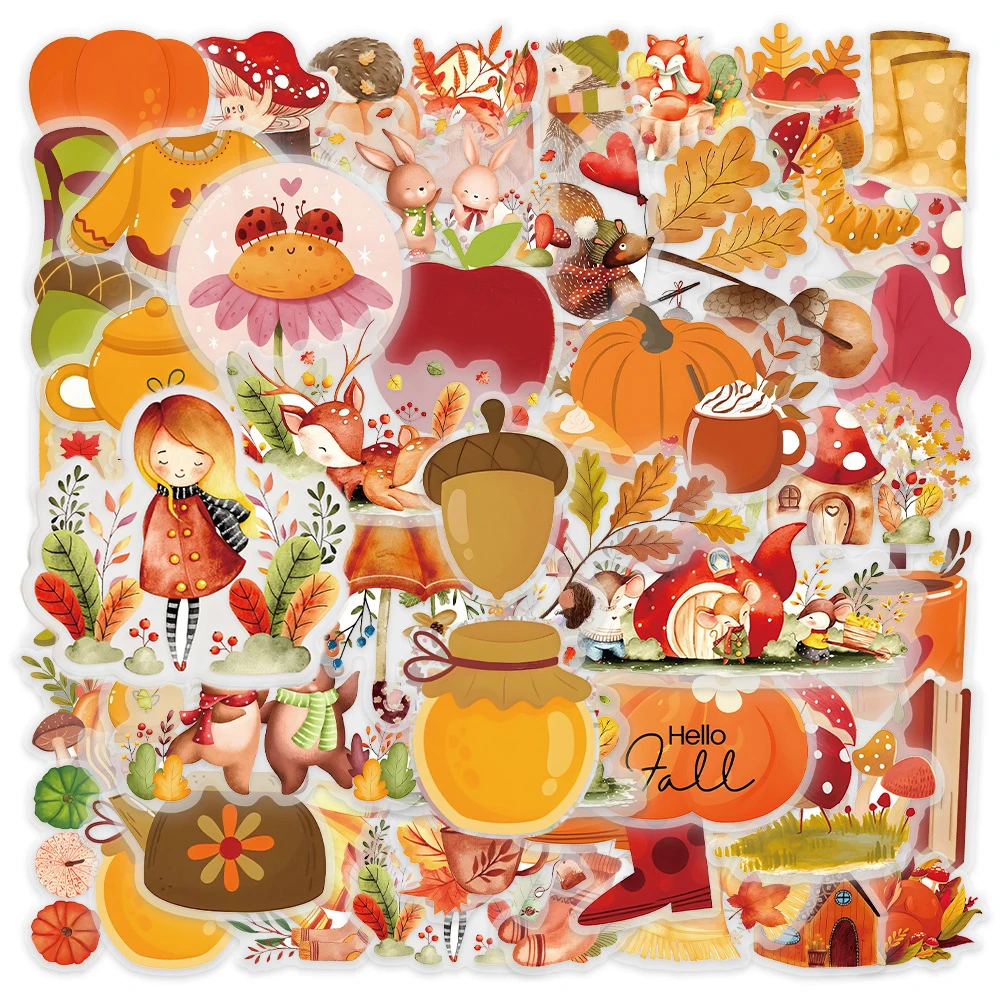 10/30/50pcs INS Style PET Autumn Cartoon Decoration Stickers Aesthetic Waterproof DIY Stationery Laptop Cute Sticker Packs