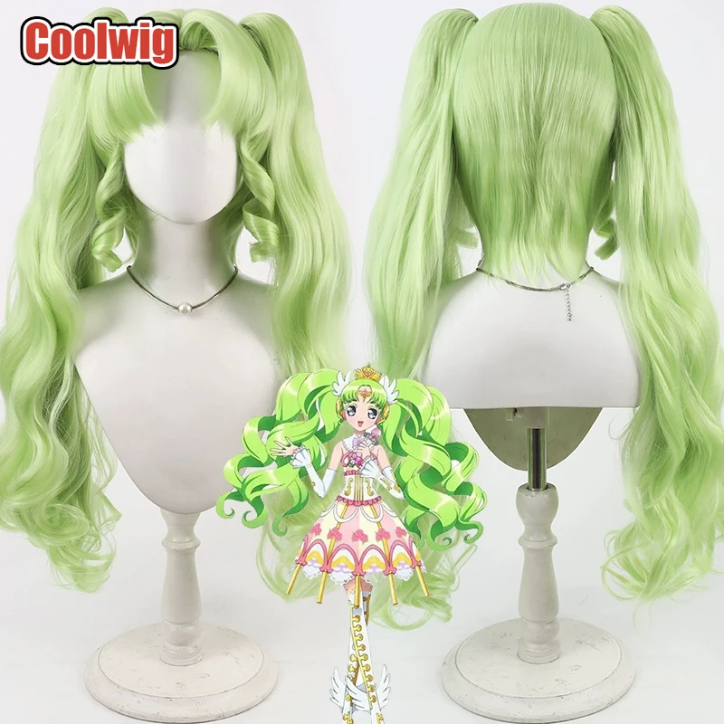 Coolwig Synthetic Hair Falulu Cosplay Wigs Prism Paradise PriPara Falulu 80cm Long Wavy Light Green Ponytail Wig Heat Resistant