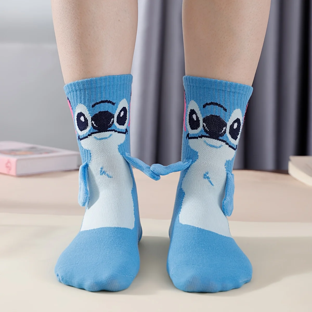 

Disney Stitch Magnet Hand In Hand Sock Cartoon Fun Fashion Soft Comfortable Creative Adults children Christmas stocking toy gift