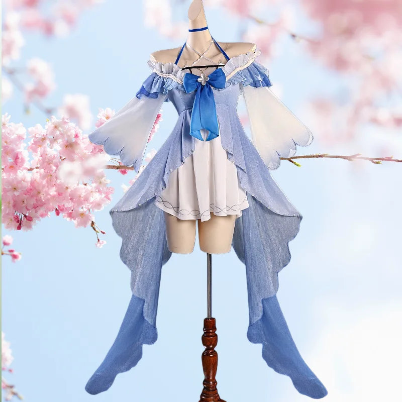 

Cartethyia Cosplay Game Wuthering Waves Costume Blue Swimsuit Elegant Dress with Accessories Full Set Swimwear for Women