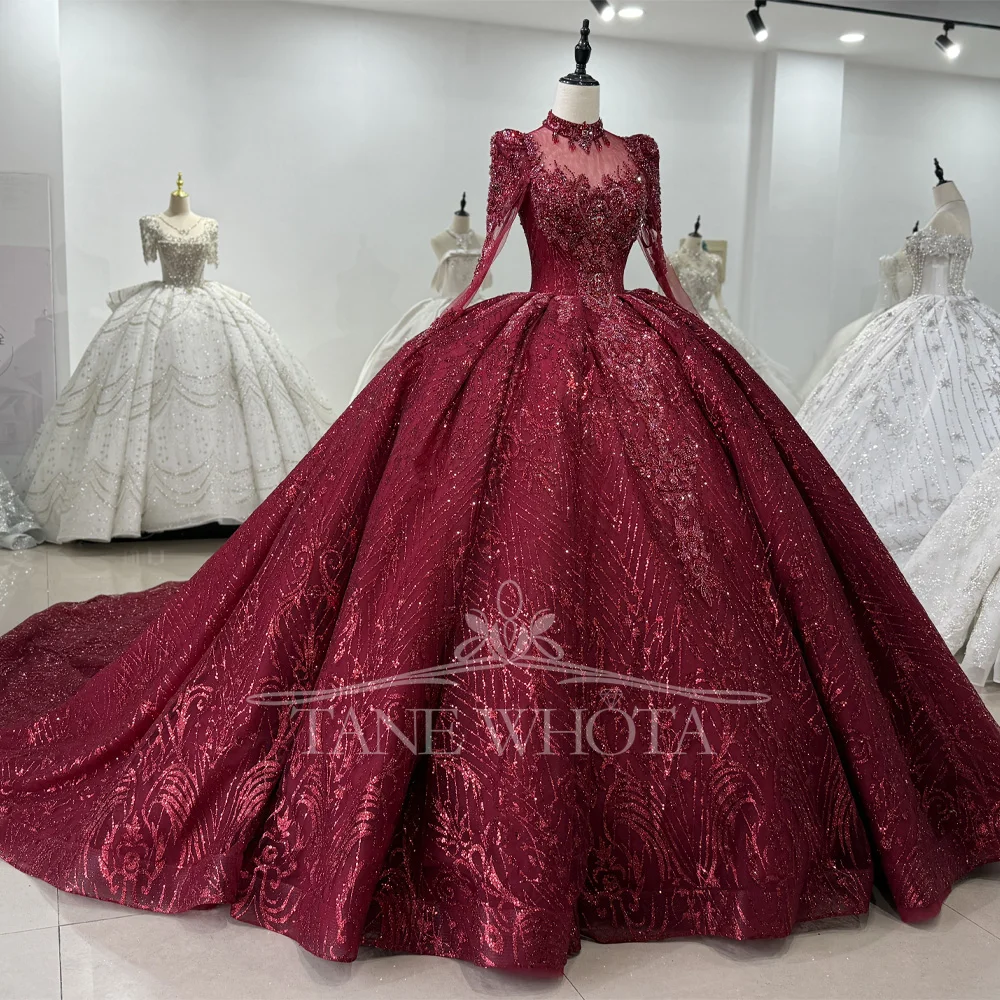 Customizable Turtle Long Sleeve Evening Dress Lace Up Keyhole Back Crystal Sequined Embroidery Gown For Special Occasions