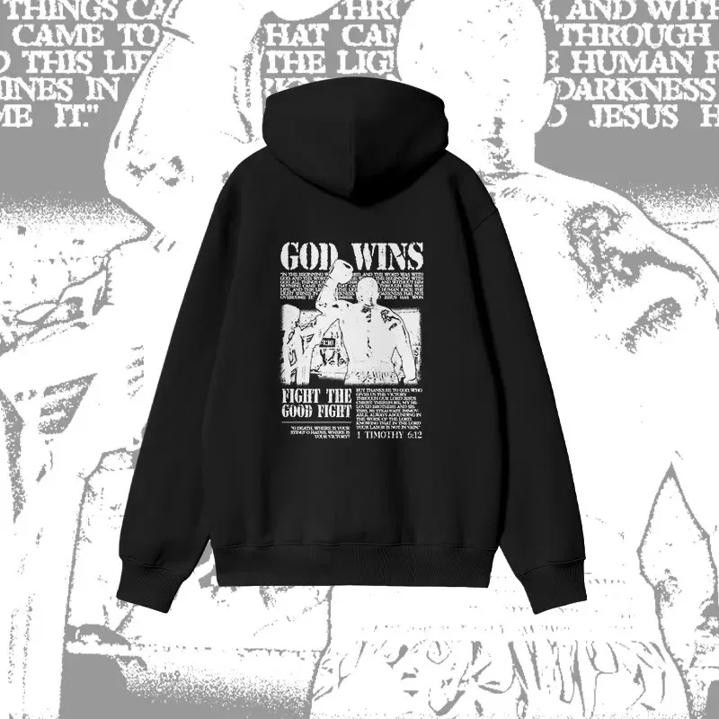 

Осень-зима 2025: унисекс, 100% хлопок, толстовка с принтом God Wins, элитная роскошь для мужчин и женщин, топ Y2k
