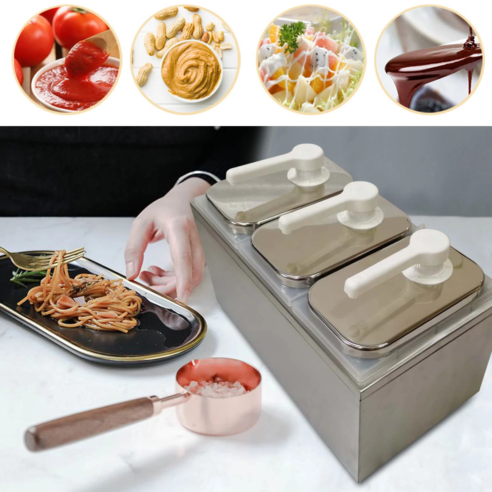 Sauce Dispenser Pump Tripple Condiment Pump Station for Salad Jam Seasoning Sauce Squeeze