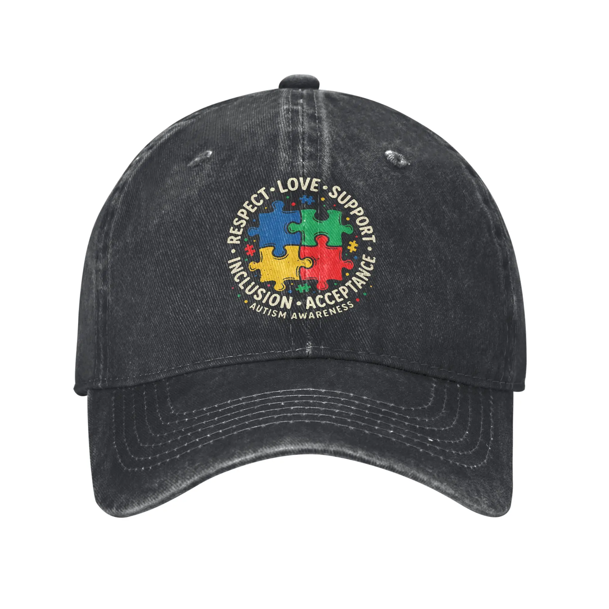 Autism Awareness Respect Love Support Washed Baseball Cap  Fitted Retro Sun Trucker Hat Summer Unisex Men Outdoor Snapback Cap