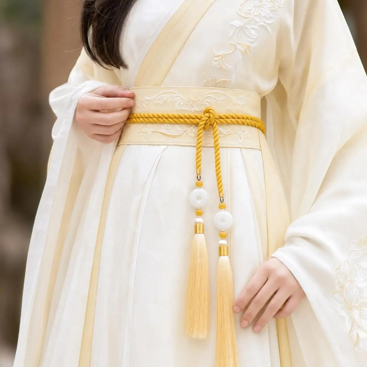 Ancient Style Hanfu Waist Tie Belt Pendant for Women Men No Punching Bead Tassel Hand Woven Waist Rope Antiquities Belt